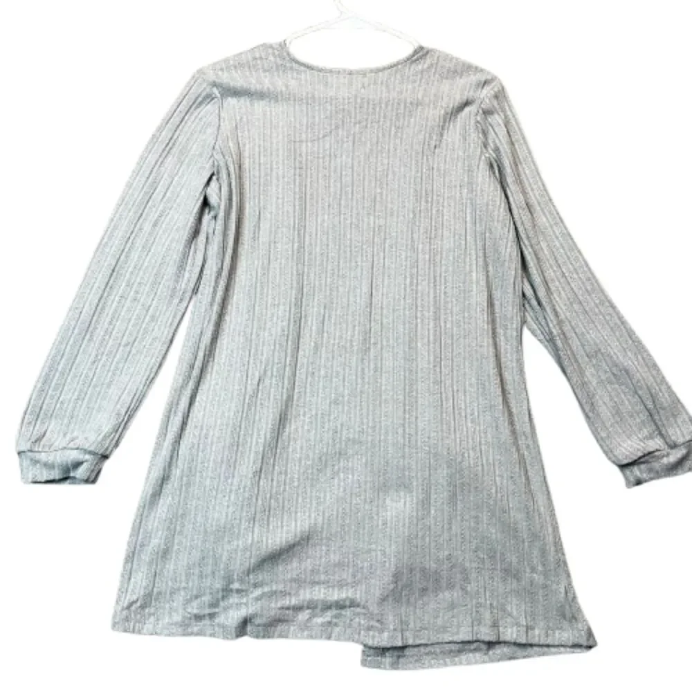 Blu Pepper NWT Open-Front Gray Ribbed Cardigan with Lace-Trim Pockets Size L